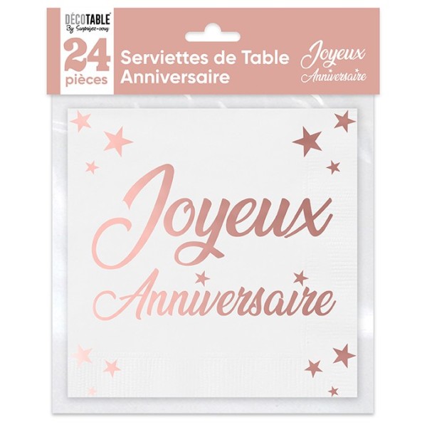 SERVIETTES DE TABLE X 24 MÉTALLISÉES ROSE GOLD ANNIVERSAIRE