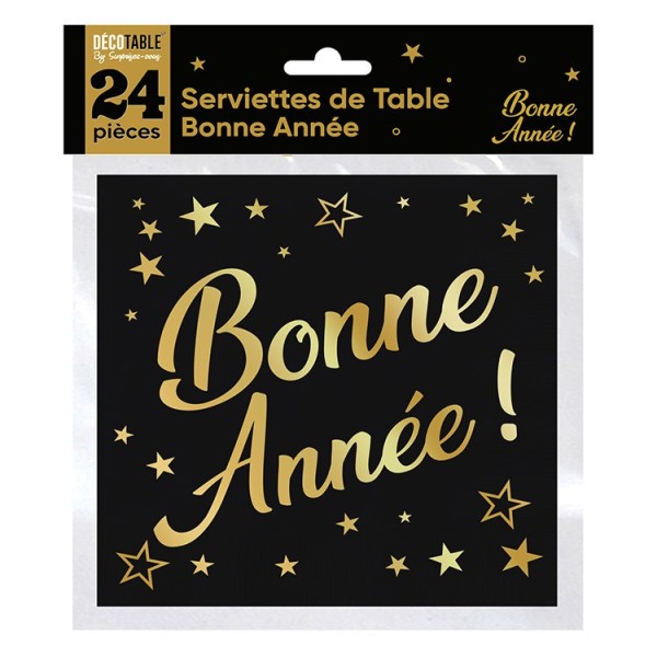 SERVIETTES DE TABLE X 24 BONNE ANNÉE OR
