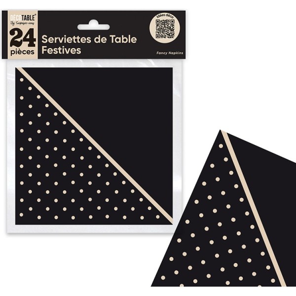 SERVIETTES DE TABLE FESTIF X 24 NOIR