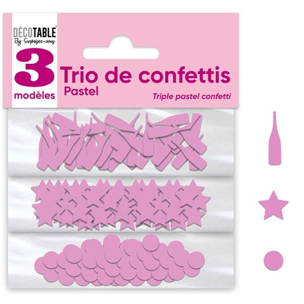 TRIO DE CONFETTI PAPIER ROSE