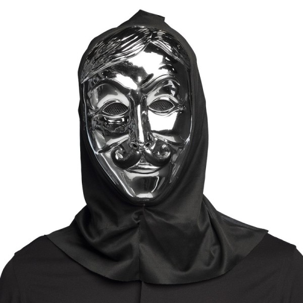 Masque visage Inconnu avec capuche argent
