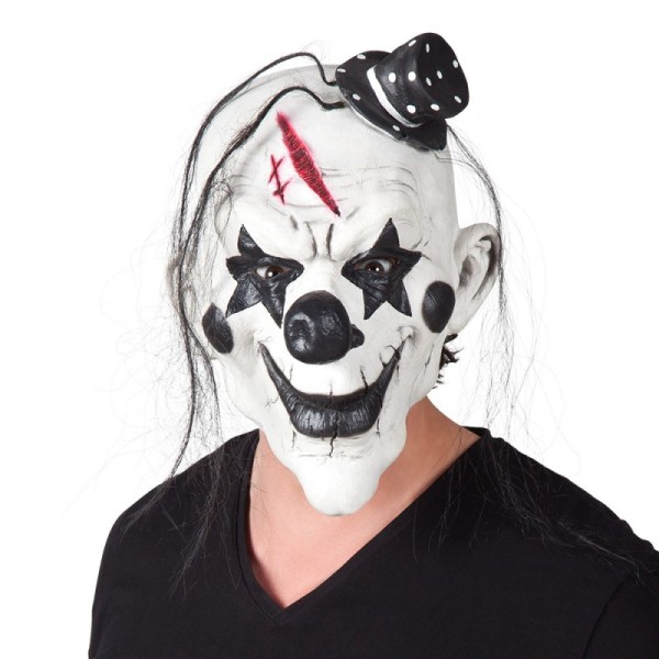 Masque tête latex Clown psycho avec cheveux