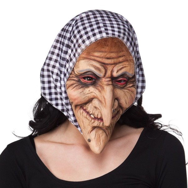 Masque visage latex Sorcière avec capuche noir/blanc