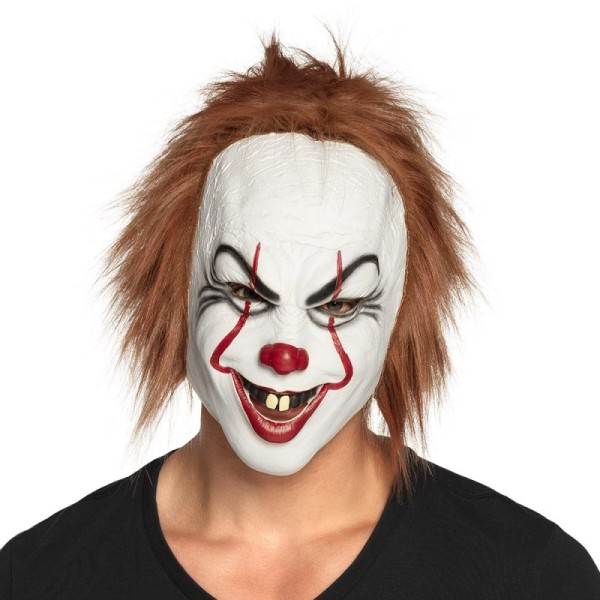 Masque tête latex Killer clown avec cheveux