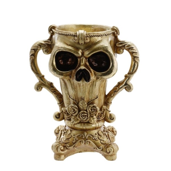 COUPE POLYRESINE TETE DE MORT OR 22CM X 14CM X 25.5CM