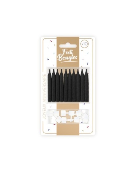 Pack 10 Bougies Noir Faites La Fête Accessoires de décoration