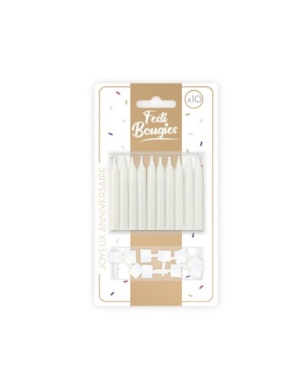 Pack 10 Bougies Blanc Faites La Fête Accessoires de décoration