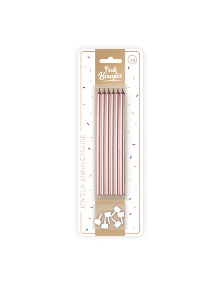 Pack 6 Bougies Longues Rose Dore