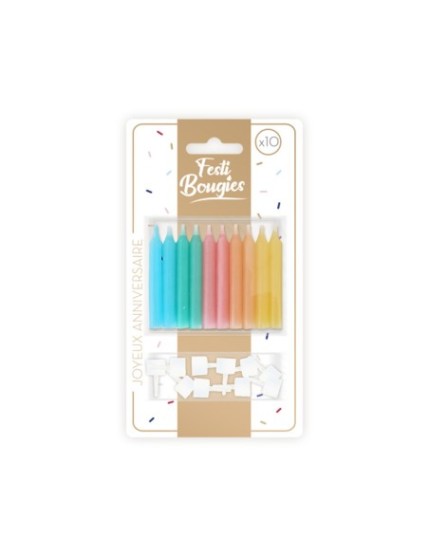 Pack 10 Bougies Multicole Faites La Fête Accessoires de décoration