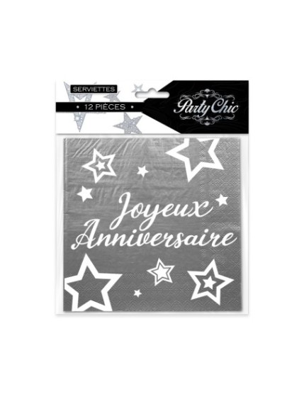 Pack 12 Serviette Party Chic Argent Faites La Fête Accessoires de décoration