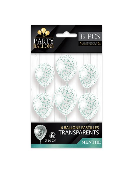 Sachet 6 Ballons Confettis Menthe