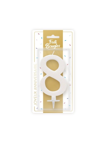Bougie Chiffre Irisee Blanche 8