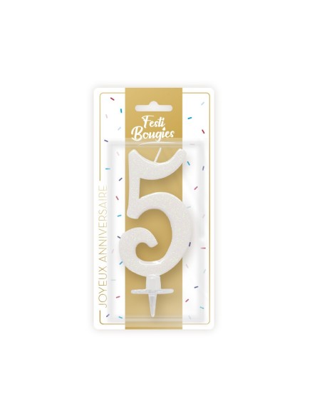 Bougie Chiffre Irisee Blanche 5
