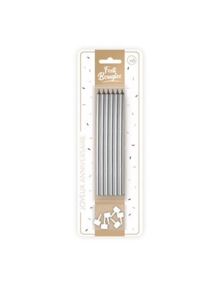 Pack 6 Bougies Longues Argent Faites La Fête Accessoires de décoration