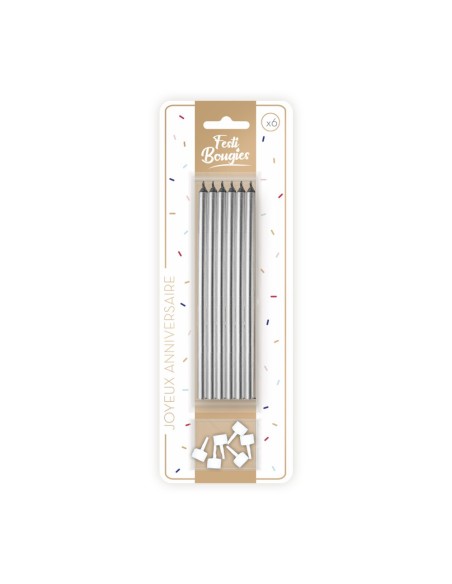 Pack 6 Bougies Longues Argent