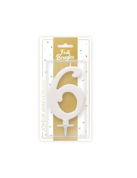 Bougie Chiffre Irisee Blanche 6