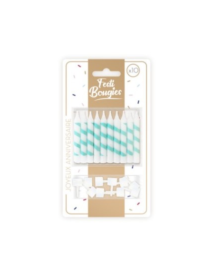 Pack 10 Bougies Rayeesturquoise Faites La Fête Accessoires de décoration