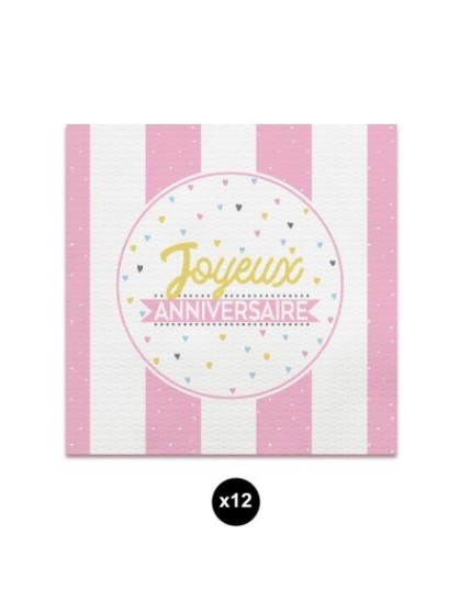 Pack 12 Serviettes Anniv Fille Faites La Fête Accessoires de décoration