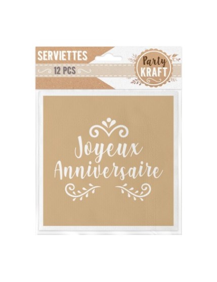 Pack 12 Serviettes Anniv Kraft Faites La Fête Accessoires de décoration