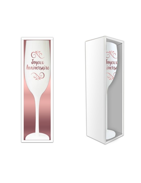 Flute Blanche Rose Dore Joyeux Anniv