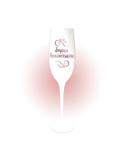 Flute Blanche Rose Dore Joyeux Anniv Faites La Fête Accessoires de décoration