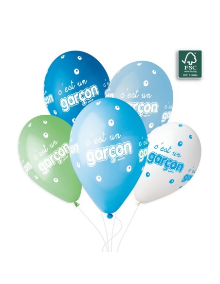 Sachet de 5 ballons anniversaire imprimé C'est un garcon