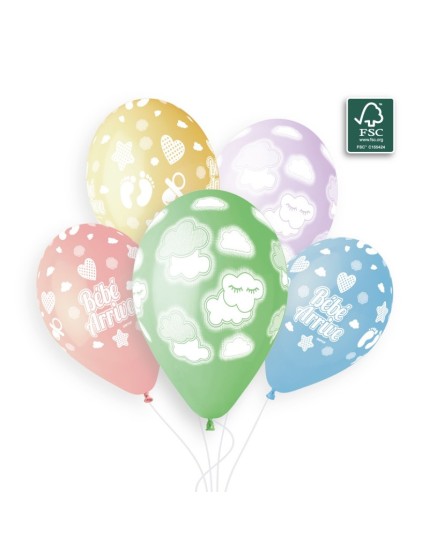 Sachet de 5 ballons anniversaire imprimé Bébé arrive Faites La Fête Ballons & Arches