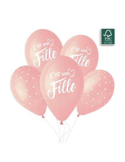 Sachet de 5 ballons anniversaire imprimé C\'est une fille Faites La Fête Ballons & Arches