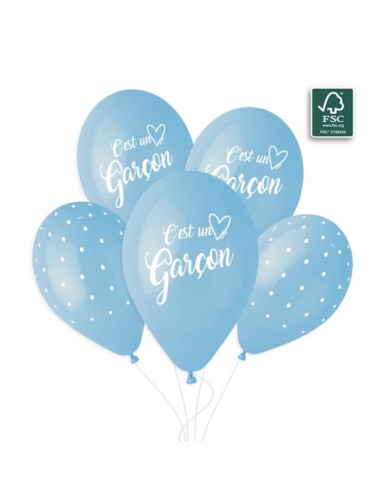 Sachet de 5 ballons anniversaire imprimé C\'est un garcon Faites La Fête Ballons & Arches