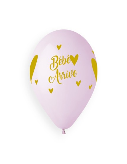 Sachet de 5 ballons anniversaire imprimé Bébé arrive or Faites La Fête Ballons & Arches