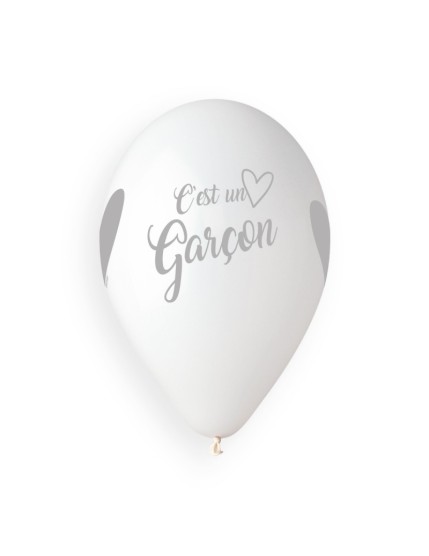 Sachet de 5 ballons anniversaire imprimé C\'est un garcon argent Faites La Fête Ballons & Arches