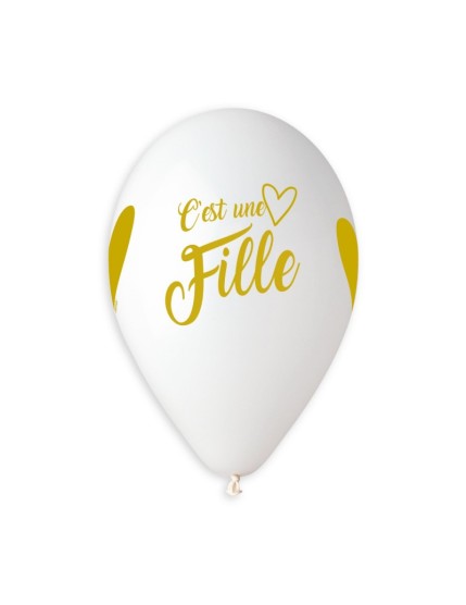 Sachet de 5 ballons anniversaire imprimé C\'est une fille or Faites La Fête Ballons & Arches