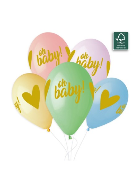 Sachet de 5 ballons anniversaire imprimé Oh Baby! Gold