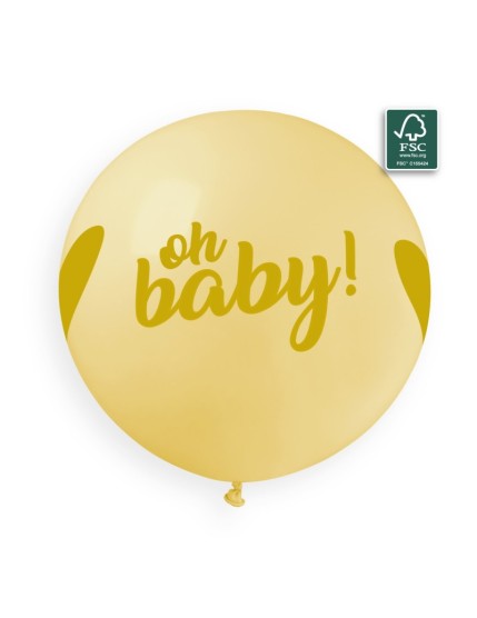 Sachet de 1 ballon anniversaire imprimé Oh Baby! Gold Dimensions du Ballon  80 cm Couleurs - texture Multicolore Dessins - Textes Oh Baby! Gold