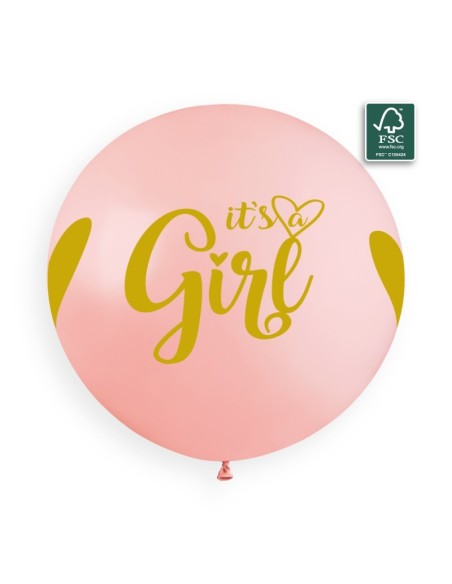 Sachet de 1 ballon anniversaire imprimé It's a girl gold