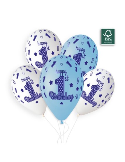 Sachet de 5 ballons anniversaire imprimé 1st birthday Faites La Fête Ballons & Arches