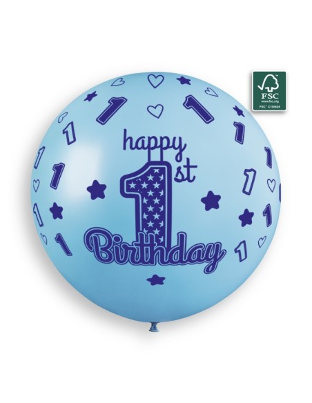 Sachet de 1 ballon anniversaire imprimé 1st birthday