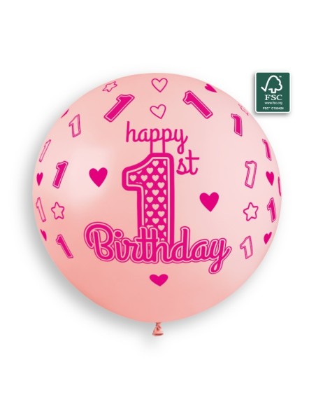 Sachet de 1 ballon anniversaire imprimé 1st birthday