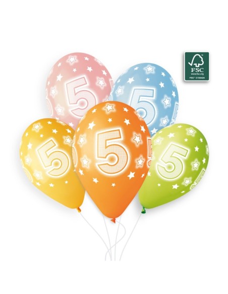 Sachet de 5 ballons anniversaire imprimé Birthday Anniversaire