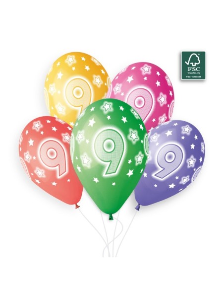 Sachet de 5 ballons anniversaire imprimé Birthday Anniversaire