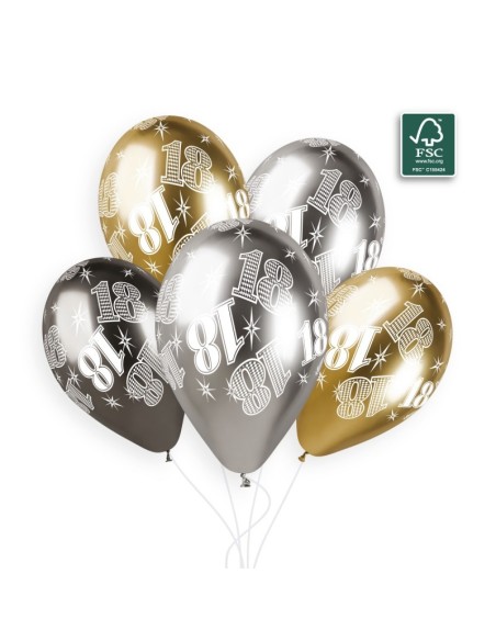 Sachet de 5 ballons anniversaire imprimé Birthday Anniversaire Shiny