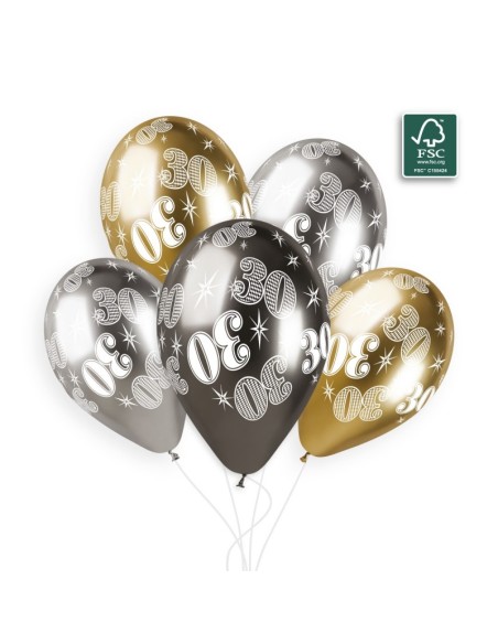 Sachet de 5 ballons anniversaire imprimé Birthday Anniversaire Shiny