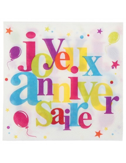 Serviette Joyeux Anniversaire festif Multicolore Faites La Fête Accessoires de décoration