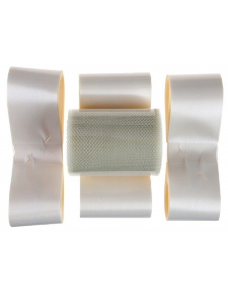 Kit mariage (1 bobine de ruban tulle 4 petits noeuds polypro automatique & 1 grand noeud polypro automatique ) Ivoire