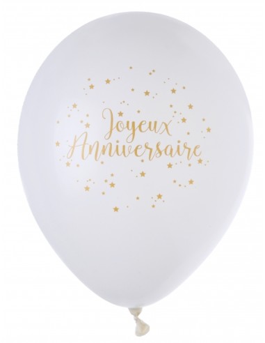 Ballon Joyeux Anniversaire métallisé or Blanc Couleurs - texture Blanc