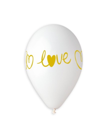 Sachet de 5 ballons anniversaire imprimé Golden love & Hearts Faites La Fête Ballons & Arches