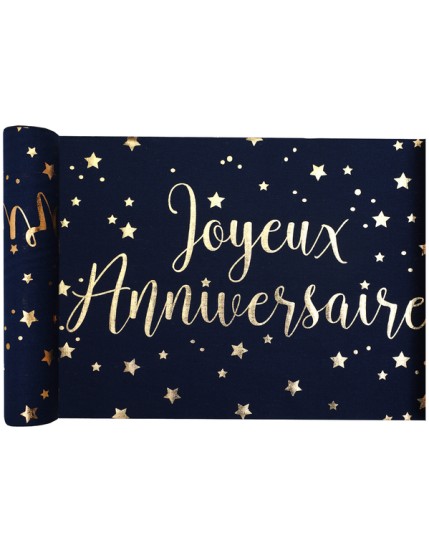 Chemin de table Joyeux Anniversaire métallisé Bleu Faites La Fête Accessoires de décoration