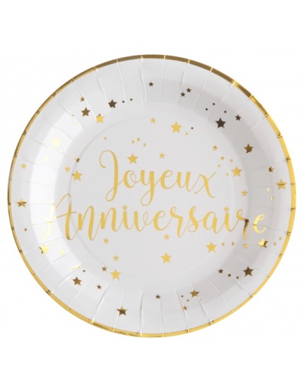 Assiette Joyeux Anniversaire Blanc Faites La Fête Accessoires de décoration