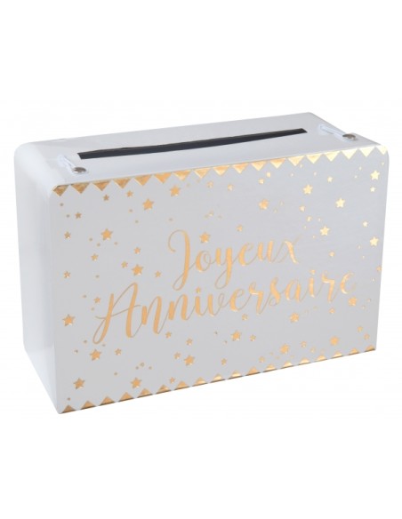 Tirelire Joyeux Anniversaire métallisé Blanc