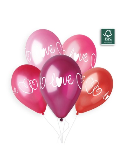 Sachet de 5 ballons anniversaire imprimé Love & hearts Faites La Fête Ballons & Arches